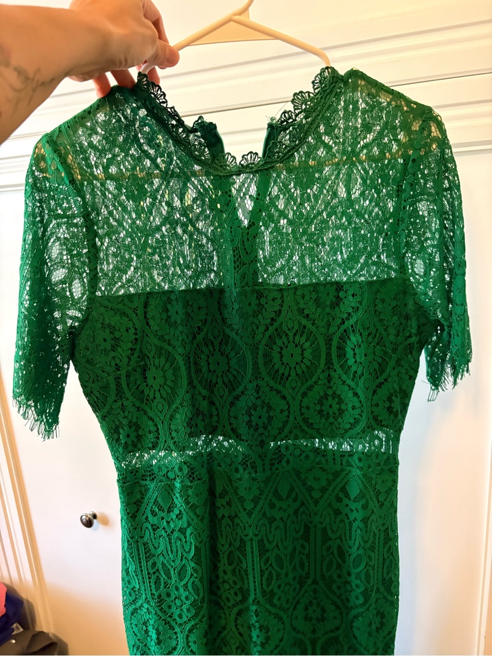 🟢 LULUS REMARKABLE GREEN SHEER LACE SHORT SLEEVE MINI DRESS - SIZE LARGE - NEW 🟢 - Picture 8 of 10